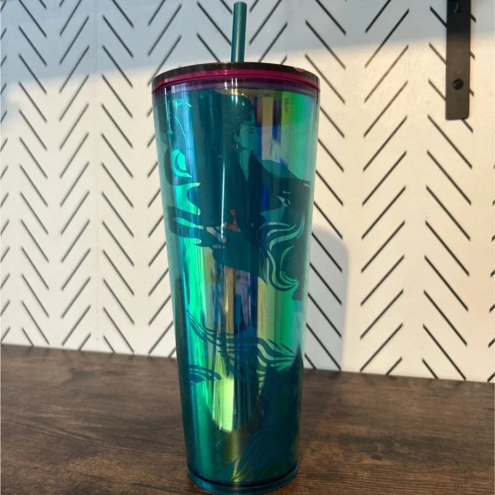Starbucks 2023 Holographic Teal Glacier Oil Slick Siren Mermaid Cup Cold Tumbler